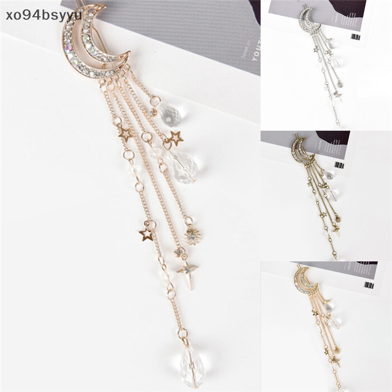 Trâm Cài Tóc Xo94Bsyu Hình Mặt Trăng Đính Đá Phối Tua Rua Màu Vàng / Bạc Phong Cách Vintage Cho Nữ