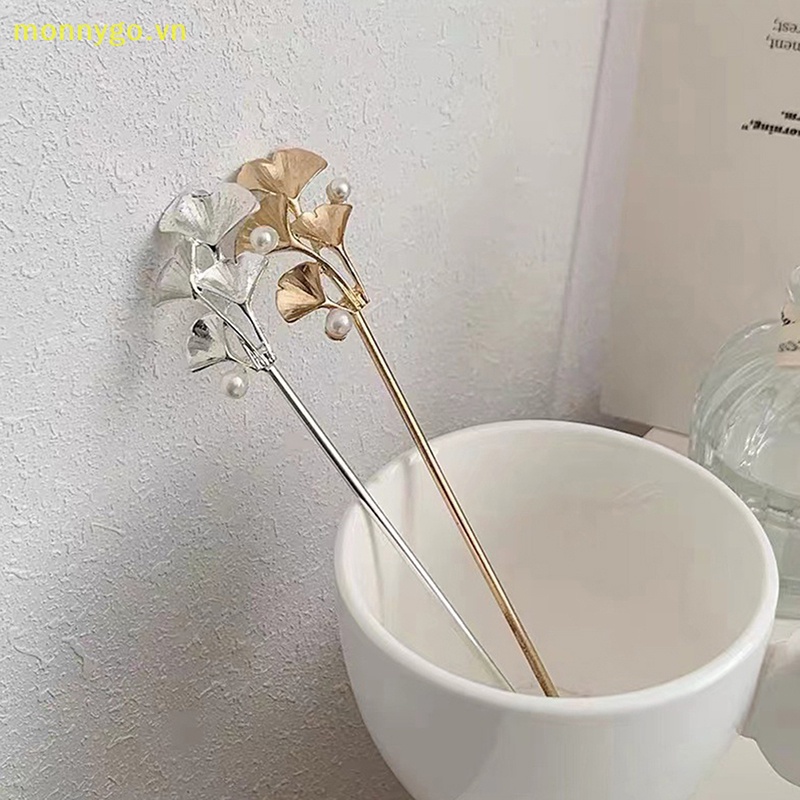 Kẹp Tóc Kim Loại Hình Chữ A Đính Đá Mắt Mèo Ginkgo Biloba Thời Trang Cho Nữ
