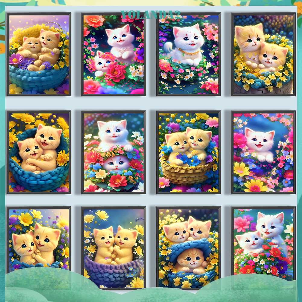Tranh Đính Đá Kim Cương Toàn Bộ 5D DIY Hình Vẽ Mèo Trang Trí Nhà Cửa