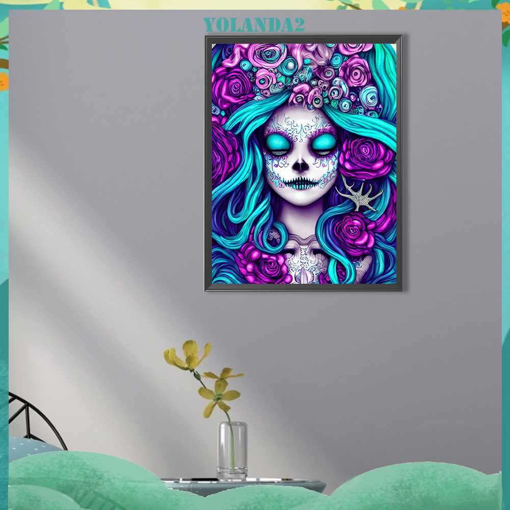 Tranh Đính Đá Kim Cương Toàn Bộ 5D DIY Hình Đầu Lâu Hoa Hồng