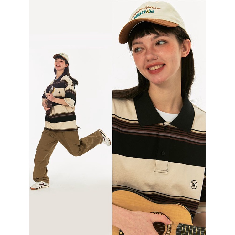 Áo Thun polo Ngắn Tay Form Rộng Họa Tiết Kẻ Sọc Màu Sắc Tương Phản Phong Cách Hong Kong Cho Nam