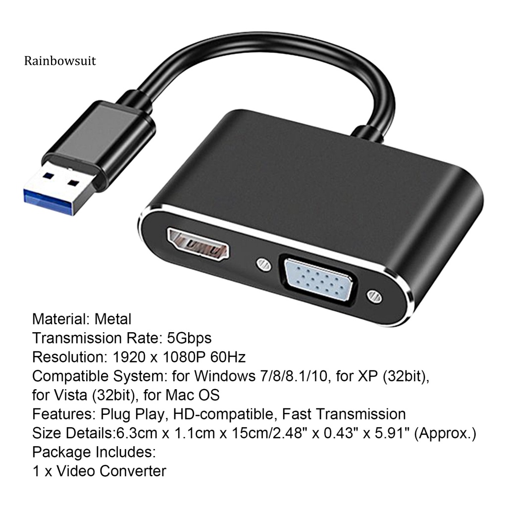 Bộ Chuyển Đổi Phích Cắm Usb 3.0 Sang HDMI VGA 1080P 60Hz Độ Phân Giải Cao Cho Máy Chiếu