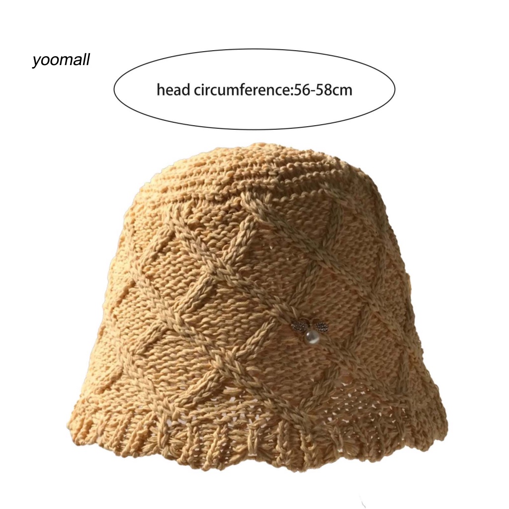 Mũ Bucket Màu Trơn Đính Ngọc Trai Giả Vành Ngắn Thời Trang Mùa Hè Cho Nữ