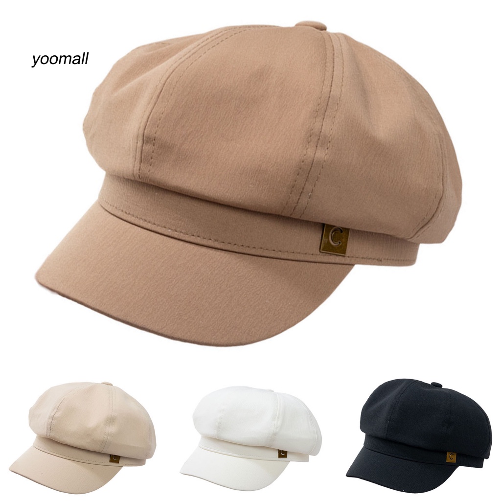 Mũ Beret Màu Trơn In Logo Vòm Tròn Vành Ngắn Thời Trang Cho Nữ
