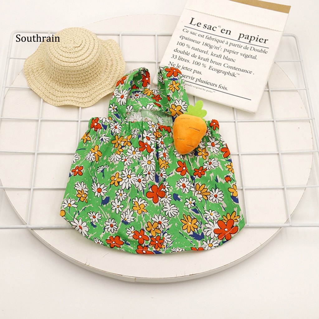 Đầm Không Tay Co Giãn In Họa Tiết Hoa Và Cà Rốt Thời Trang Cho Cún Cưng