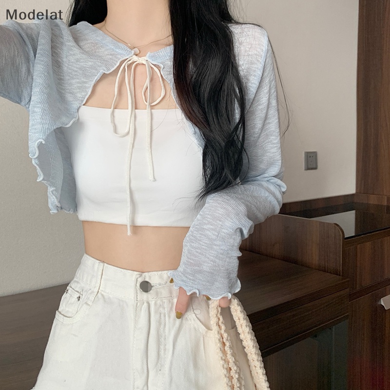 Mfc Áo Khoác Cardigan Mỏng Tay Dài Màu Trơn Cột Dây Thời Trang Mùa Hè Cho Nữ