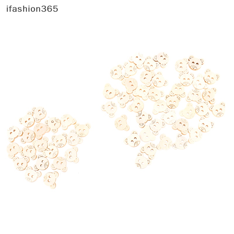 Set 20 Nút Gỗ 2 Lỗ Hình Gấu Bông 13x11mm ifashion365