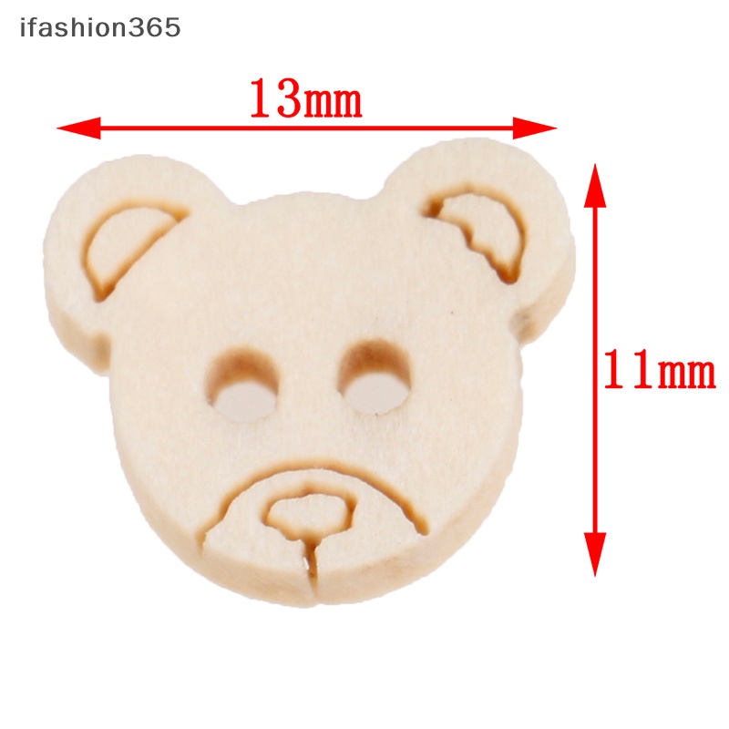 Set 20 Nút Gỗ 2 Lỗ Hình Gấu Bông 13x11mm ifashion365