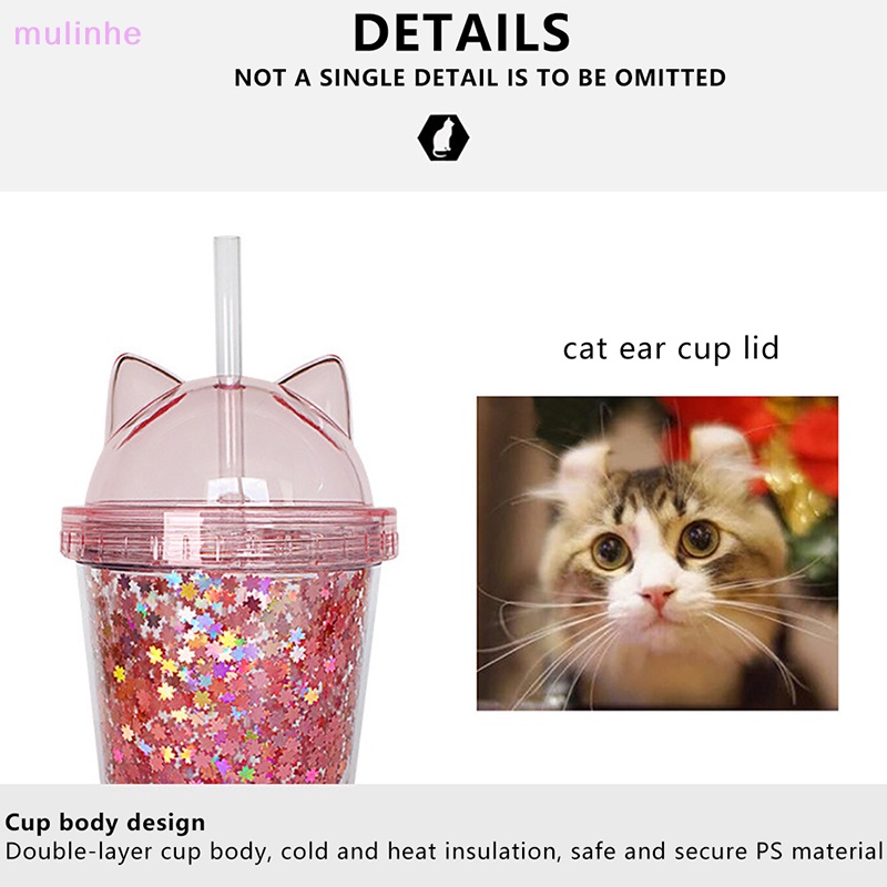 Cốc Uống Nước Hai Lớp Cách Nhiệt Có Nắp Và Ống Hút Ánh Kim Đơn Giản Dùng Khi Đi Du Lịch