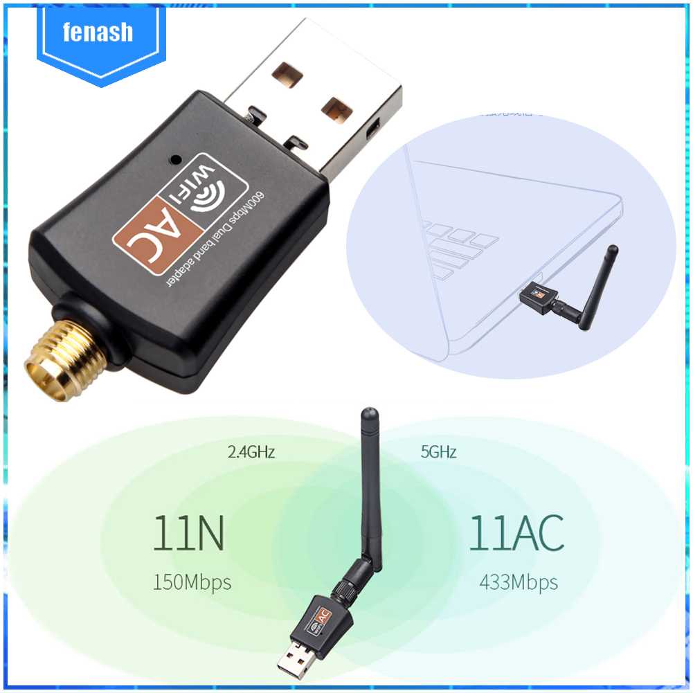 Bộ Chuyển Đổi Thẻ Mạng Lan USB PC Không Dây 600Mbps 5GHz Kèm Ăng Ten 802.11AC