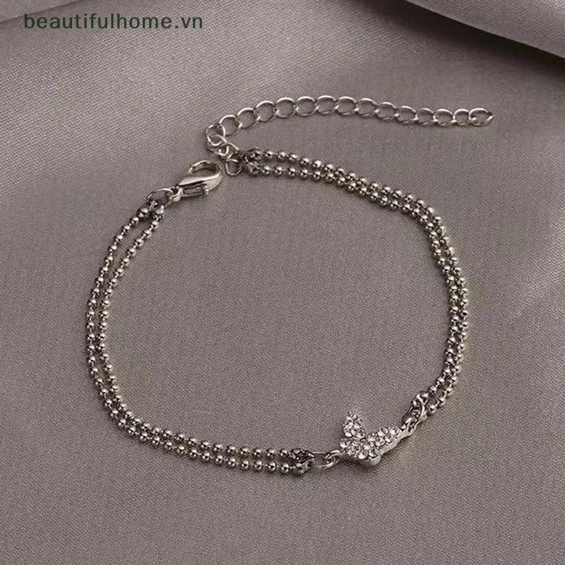Vòng Tay Dây Xích Màu Bạc Đính Đá Zircon Hình Bướm Lấp Lánh Chống Dị Ứng Ngọt Ngào Cho Nữ