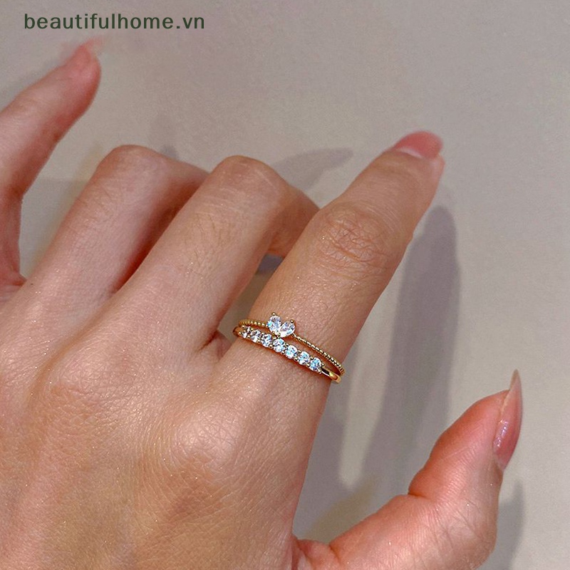 [Đẹp Mắt] Nhẫn Đính Đá Hình Trái Tim Dễ Thương Có Thể Điều Chỉnh Cho Nữ