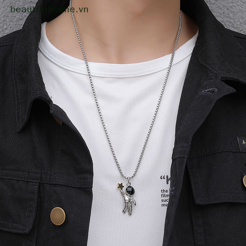 1 Cặp Vòng cổ Nam Châm Bằng Thép Không Gỉ Mặt Phi Hành Gia Hoạt Hình Dành Cho Nam Nữ