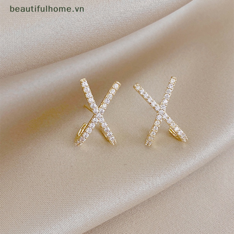 1 Đôi Bông Tai Hình Chữ X Đính Đá Sáng Tạo Thời Trang Dành Cho Nữ