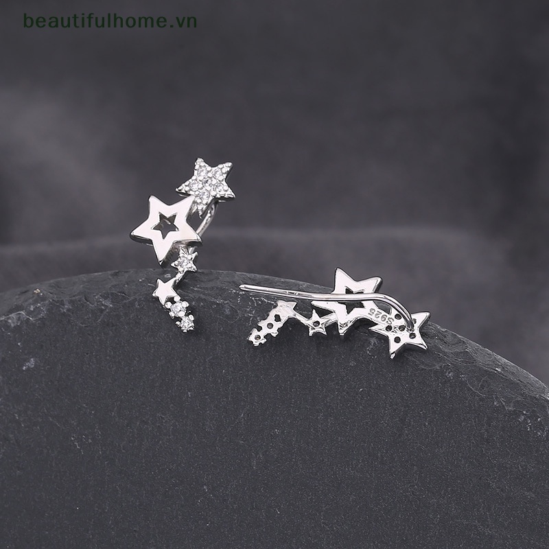 1 Đôi Bông Tai Hình Ngôi Sao Đính Đá Zircon Trắng Sáng Bóng Thời Trang Dành Cho Nữ