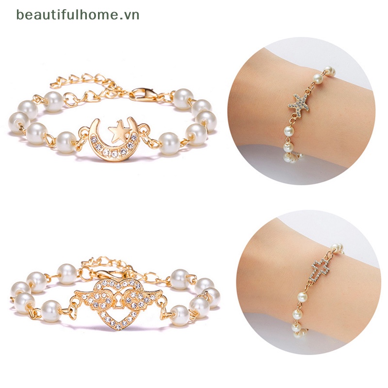 Vòng Tay Đính Đá Ngọc Trai / Kim Cương Giả Tùy Chỉnh Thời Trang Cho Nữ