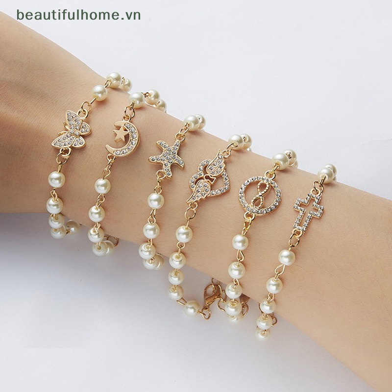 Vòng Tay Đính Đá Ngọc Trai / Kim Cương Giả Tùy Chỉnh Thời Trang Cho Nữ