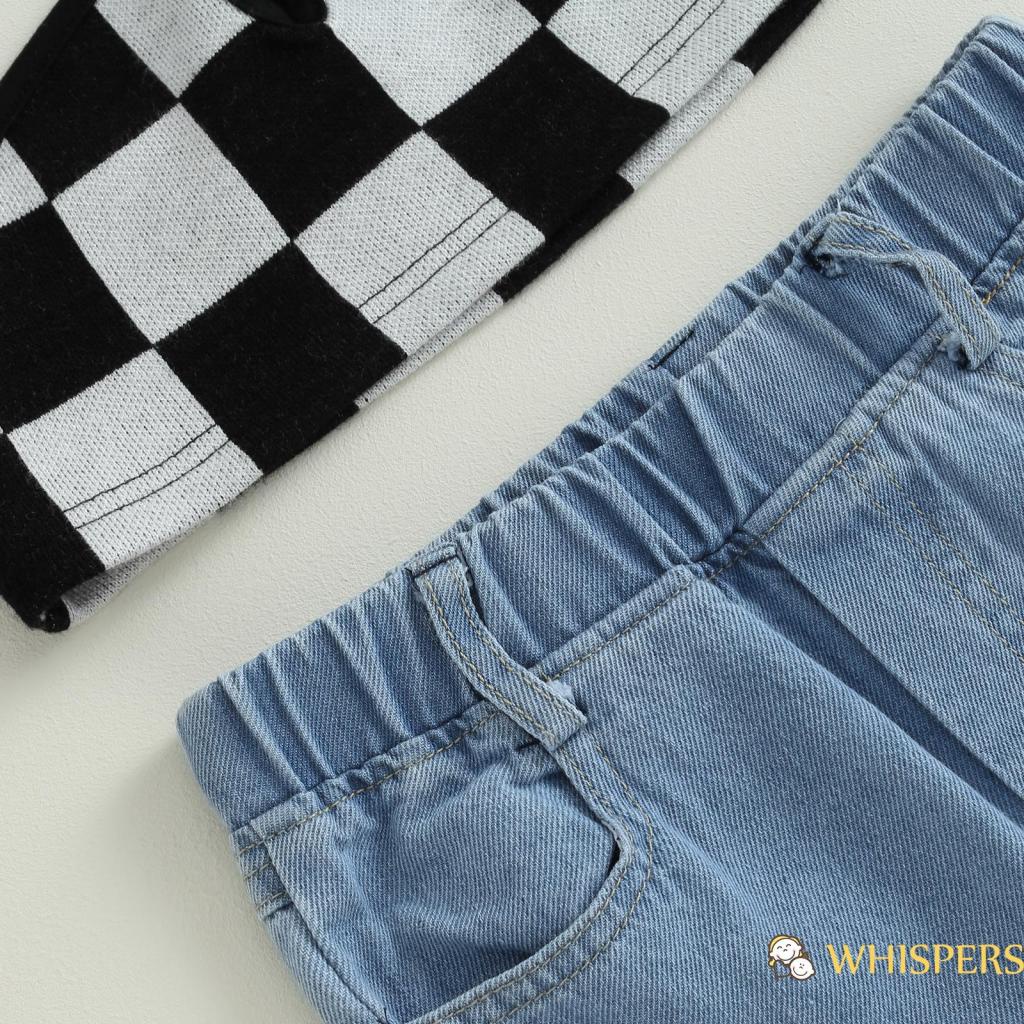 Set Áo Hai Dây Phối Quần Jeans Ống Loe Họa Tiết Sọc Caro Thời Trang Mùa Hè Cho Bé Gái