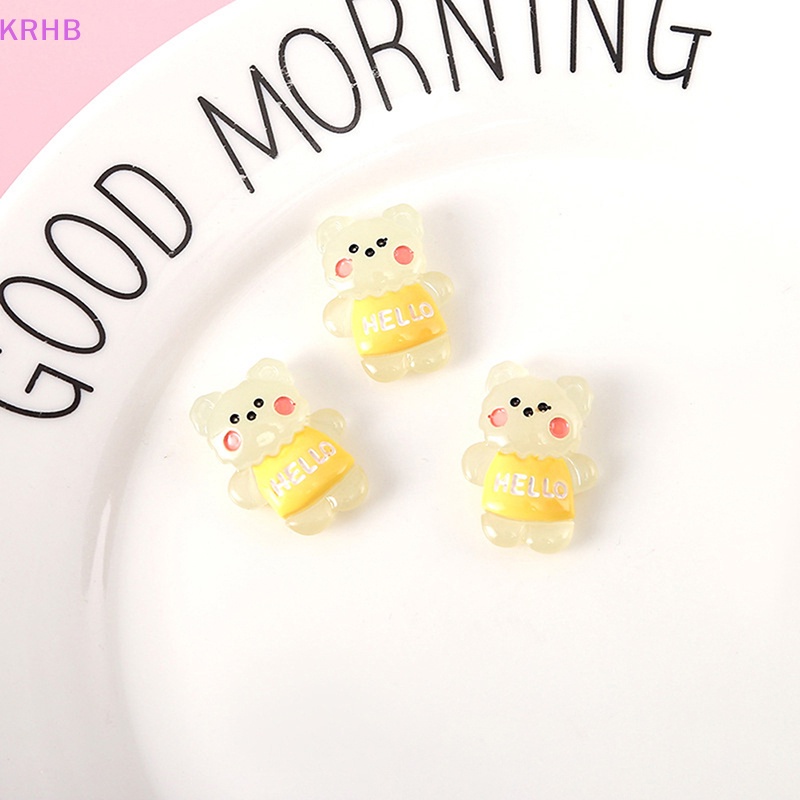 Set 2 Gấu Bông Mini Bằng Resin Phát Quang Trang Trí Thủ Công DIY Mới