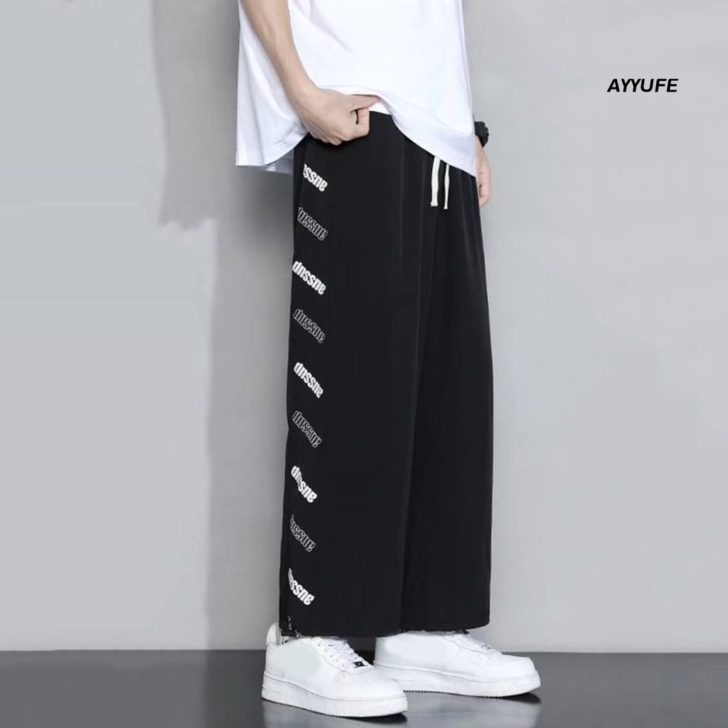 [AYYUFE] Quần Thể Thao Ống Rộng Lưng Thun Rút Dây Ngang Mắt Cá Chân In Chữ Mặc Hàng Ngày Phong Cách Hip Hop Giản Dị Dành Cho Nam
