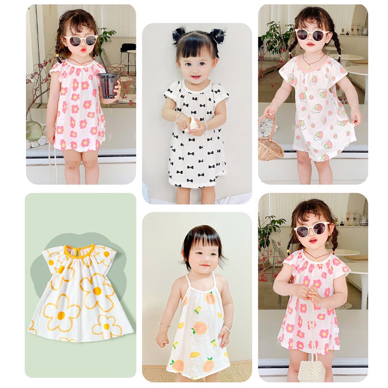 Đầm Công Chúa Mùa Hè Hai Dây Bằng Vải Cotton Cho Bé Gái 0-3 Tuổi
