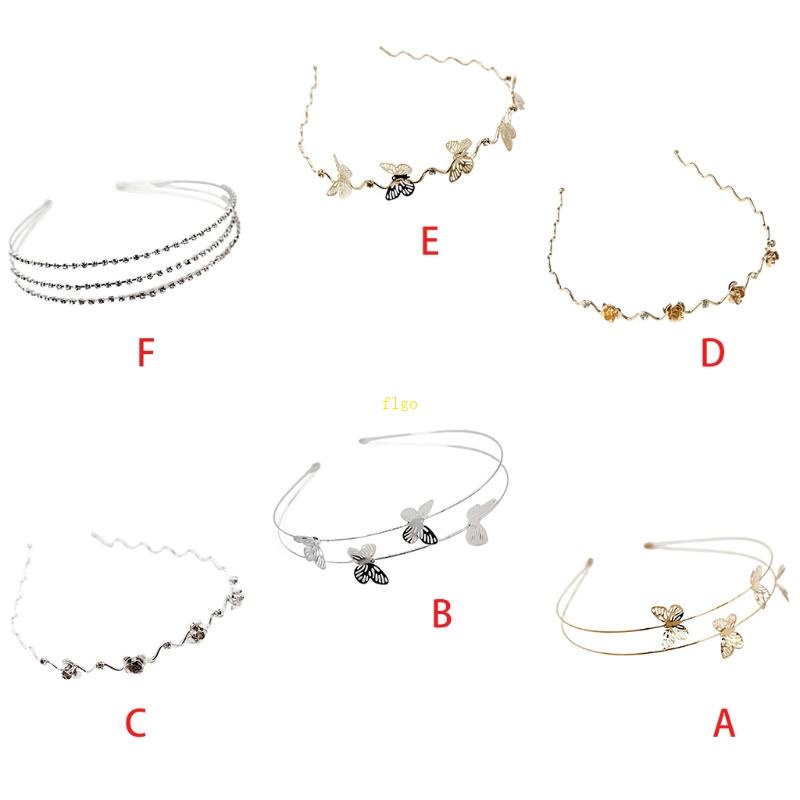 Băng Đô Cài Tóc Hai Lớp Bằng Kim Loại Đính Đá Hình Hoa &amp; Bướm Cho Nữ
