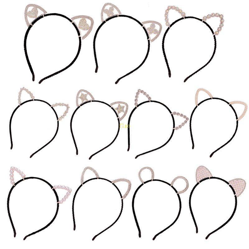 Băng Đô Cài Tóc Hình Tai Mèo Đính Đá Dễ Thương Cho Nữ