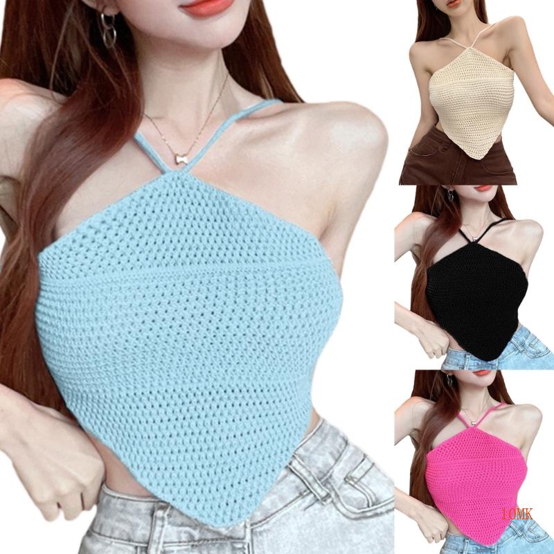 Áo Dệt Kim Không Tay Hở Lưng Y2K Thời Trang Mùa Hè Cho Nữ