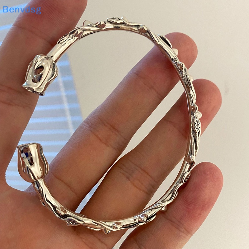 Benvdsg &gt; Vòng Đeo Tay Dạng Hở Hình Hoa Hồng Màu Bạc Cá Tính Đơn Giản Sáng Tạo Thích Hợp Làm Quà Tặng Cho Nữ