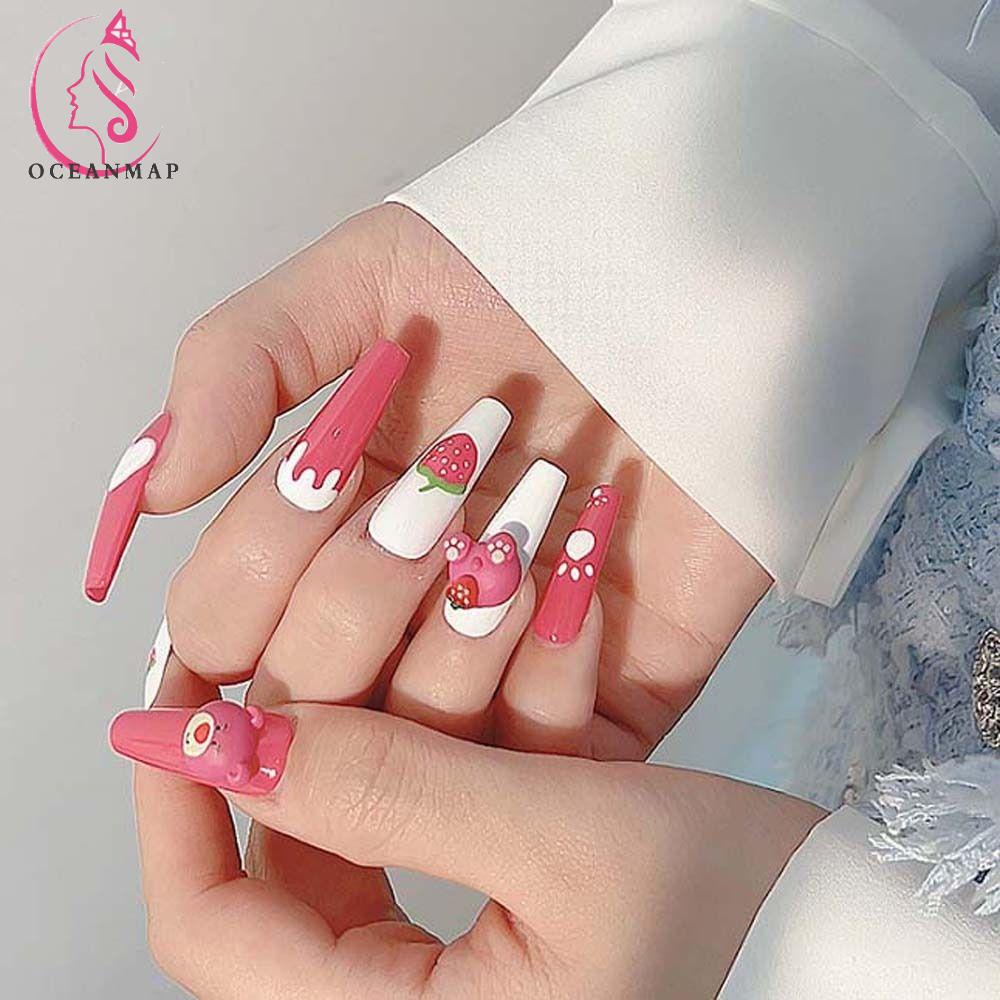 Phụ Kiện Trang Trí Móng Tay Hình Gấu Dâu Tây Dễ Thương Dành Cho Nữ