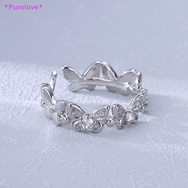Purelove &gt; Nhẫn Hình Học Bướm Đính Đá Zirconia Lá Cây Điều Chỉnh Được Thời Trang Tối Giản Quà Tặng Trang Sức Cho Nữ