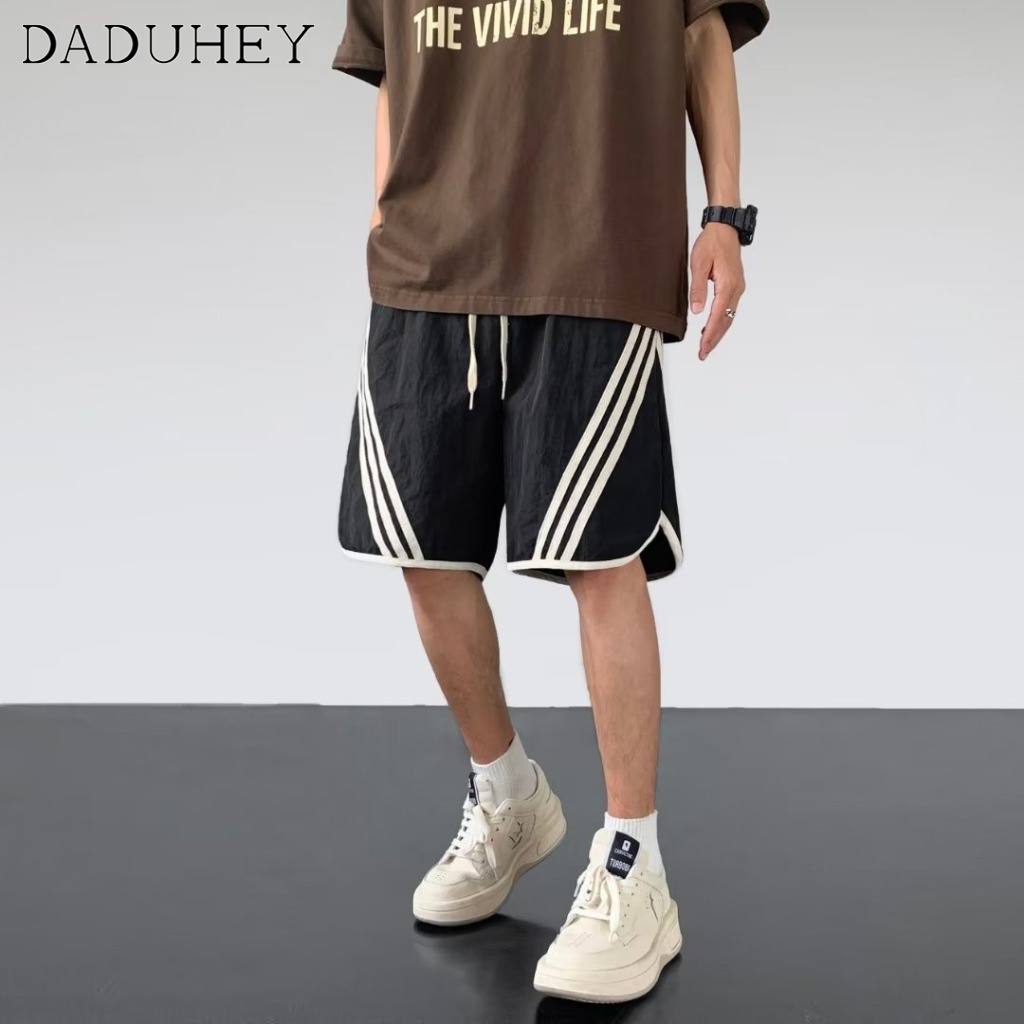 DaDuHey Men's and Women's 2023 Summer Thin American Retro Casual Pants Fashion All-Match Striped Sports Shorts