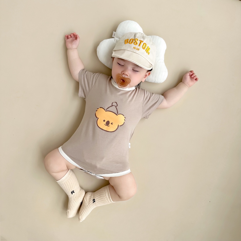 Áo Liền Quần Bằng Cotton Tay Ngắn In Hình Gấu Hoạt Hình Thời Trang Mùa Hè Dành Cho Bé Trai Gái 0-18 Tháng Tuổi