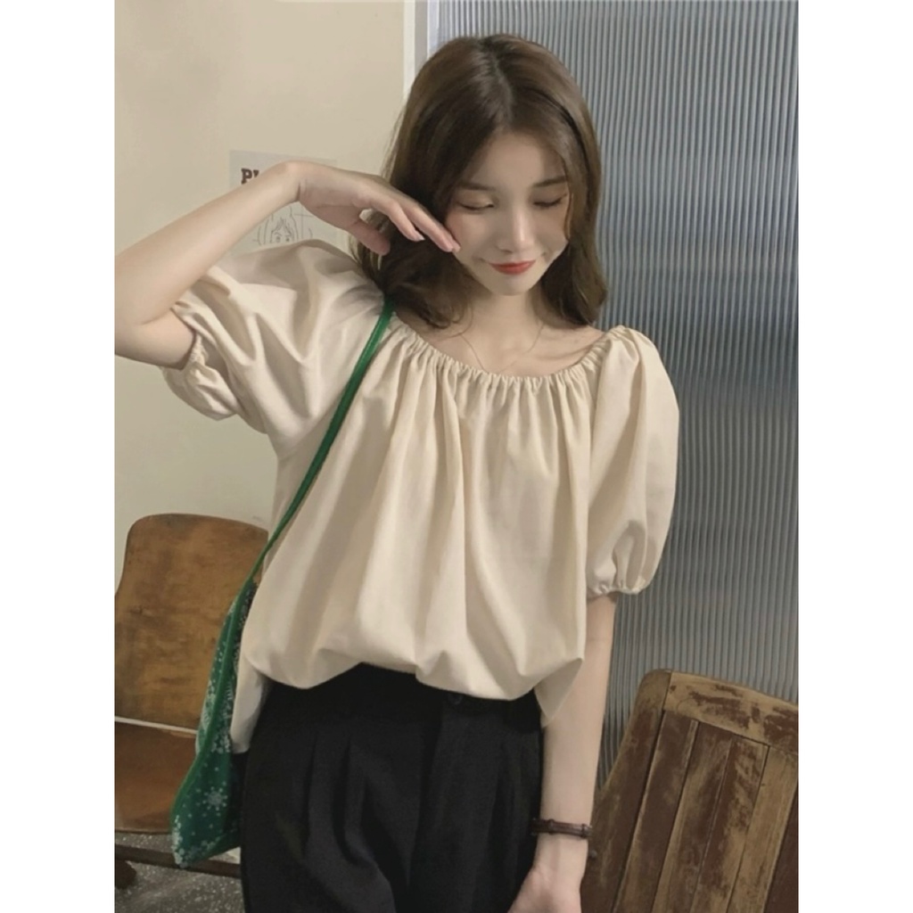 Áo Sơ Mi Ngắn Tay Trễ Vai Màu Sắc Đơn Giản Thời Trang Mùa Hè Dành Cho Nữ