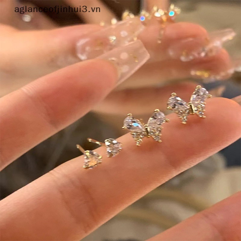 Set 4 Khuyên Tai Thả Sụn Tai Hình Bướm Đính Đá Pha Lê Sáng Tạo Thời Trang Cho Nữ