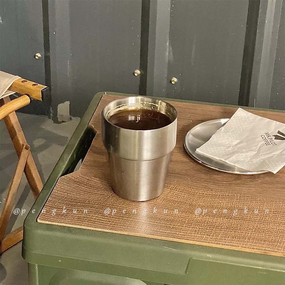 Cốc Uống Cà Phê Latte Bằng Thép Không Gỉ 304 Hai Lớp Phong Cách Retro Hàn Quốc