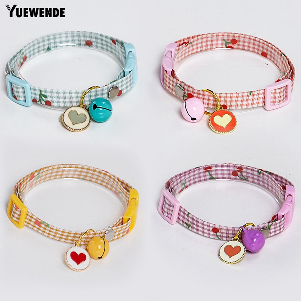Yq.e Vòng Cổ Thoáng Khí Tháo Nhanh Họa Tiết Cherry Kẻ Sọc Có Chuông Trang Trí Cho Thú Cưng