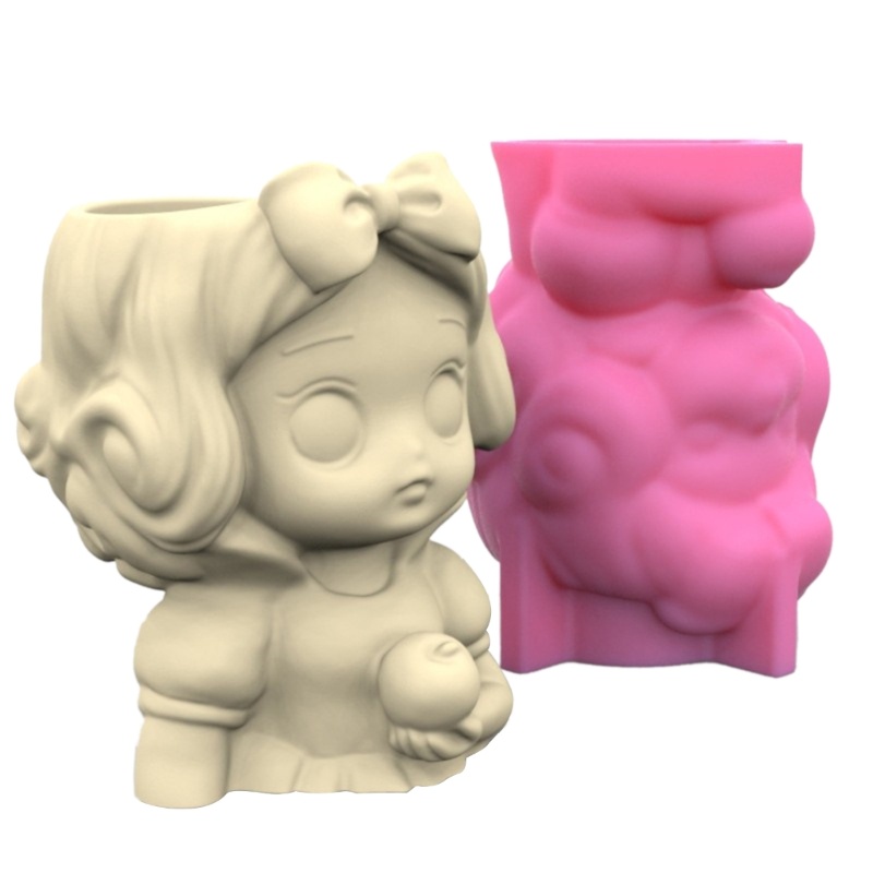 Khuôn Làm Giá Đỡ Bút / Chậu Hoa Hình Đầu Cô Gái 3D Bằng Nhựa Resin DIY