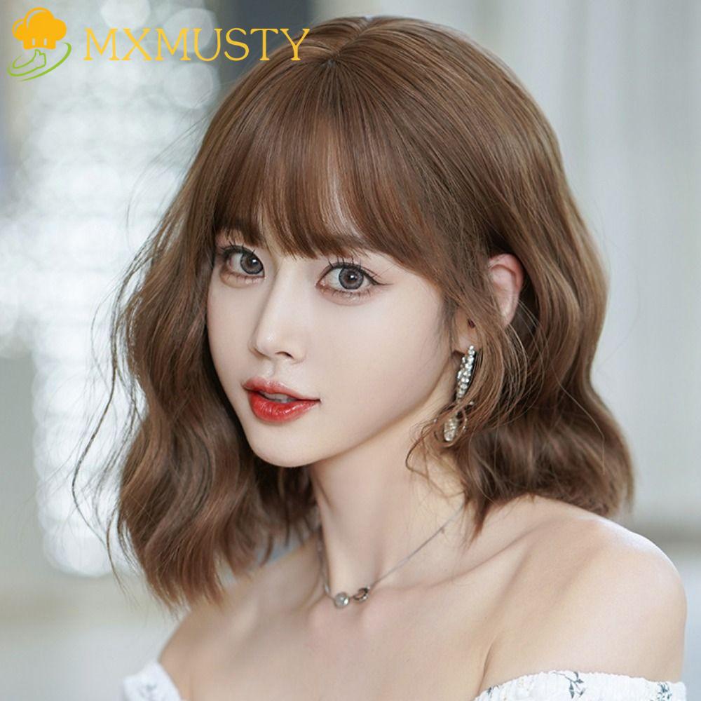 Tóc Giả Ngắn Gợn Sóng Màu Nâu Đen Bằng Sợi Tổng Hợp Cách Nhiệt Dành Cho Nữ