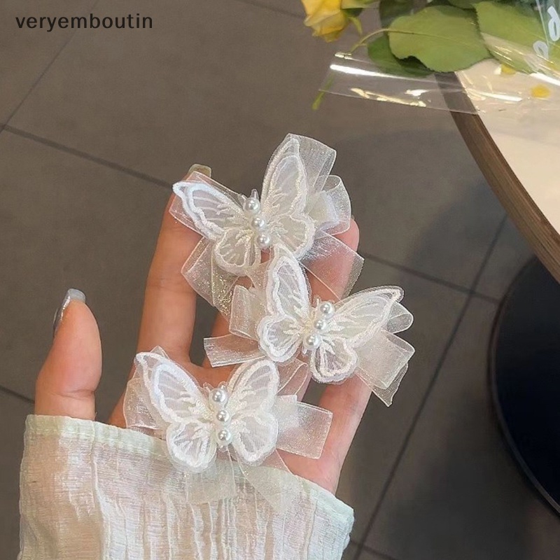 Set 2 Kẹp Tóc Nơ Phối Ren Trắng Ngọt Ngào Thời Trang Cho Nữ