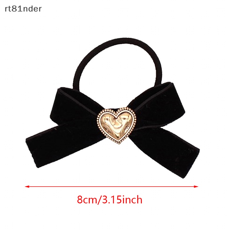 Dây Buộc Tóc Màu Đen Bằng Nhung Đính Nơ Trái Tim Xinh Xắn Cho Nữ
