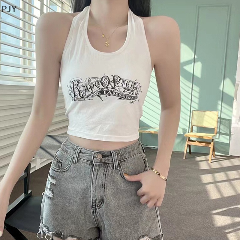 Áo Crop Top Thể Thao Hở Lưng In Chữ Có Đệm Ngực Cho Nữ PJ