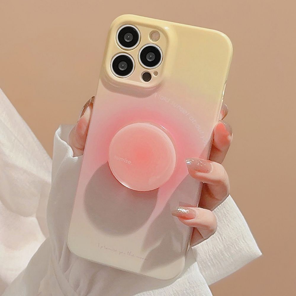 Ốp Điện Thoại TPU Mềm Chống Rơi Có Giá Đỡ Tròn Màu Hồng Cho Iphone 11 14 13 12 Pro Max Xr Xs Max 7 8 Plus SE