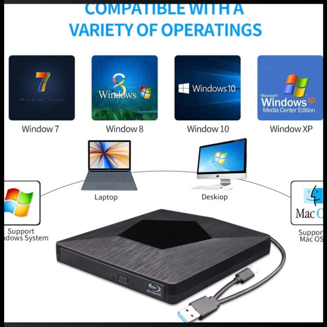 Đầu Đọc Đĩa DVD / CD Ngoài Usb 3.0 Type-C Cho Máy Tính Để Bàn