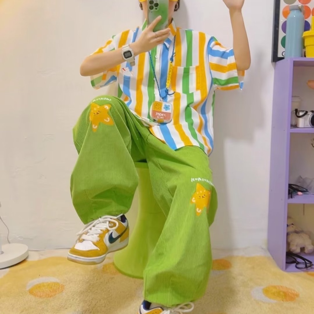 Maolijun Áo Sơ Mi Chiffon Tay Ngắn Kẻ Sọc In Hoa Tươi Tắn Mùa Hè Cho Thanh Thiếu Niên Mỹ