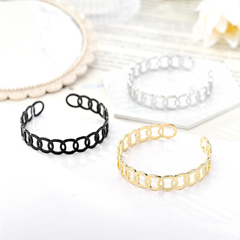 Vòng Tay Thép Titan Mạ Vàng 18K Dạng Mở Phong Cách Hàn Quốc Cho Nam Nữ