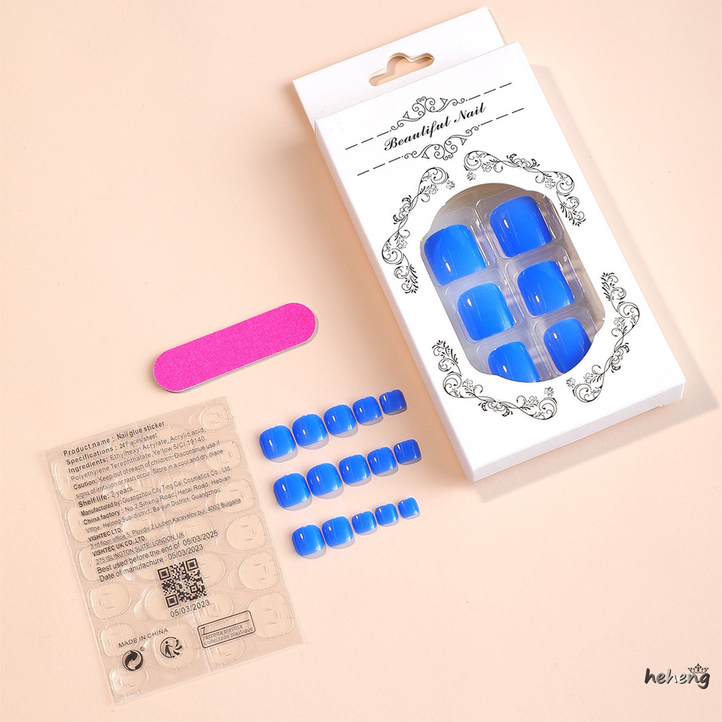 Móng Chân Giả Hình Vuông Màu Xanh Dương Sáng Chống Nước &amp; Trầy Xước
