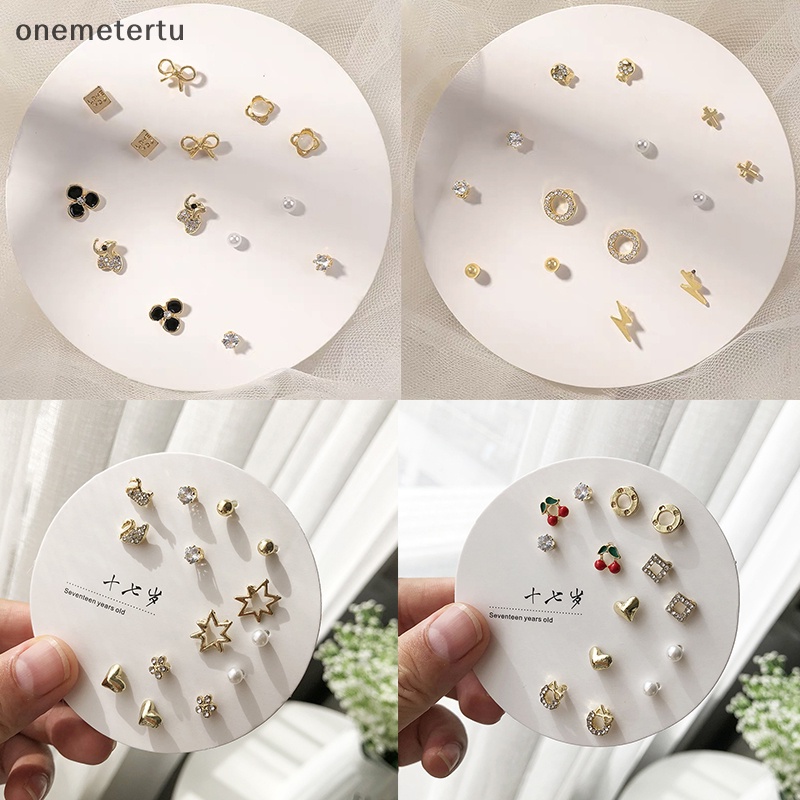 Set 7 Đôi Khuyên Tai Hình Học Thắt Nơ Trái Tim Đơn Giản Thời Trang Dành Cho Nữ