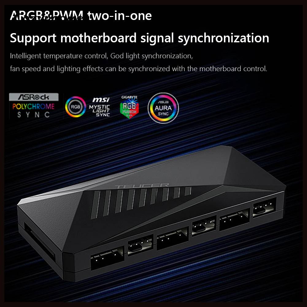 Bộ Chia 6 Cổng Quạt 12V 4PIN PWM 2 Trong 1 Ốp