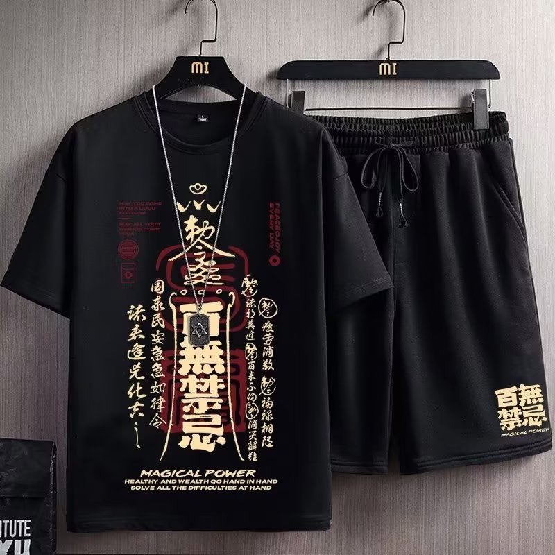 quần áo nam áo thun tay ngắn + quần đùi set đồ nam In Hong Kong Thời Trang Mùa Hè có size lớn M-5XL thoải mái cho nam